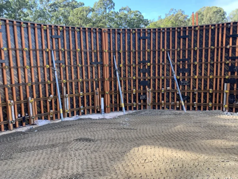 Construction site with wooden wall framework