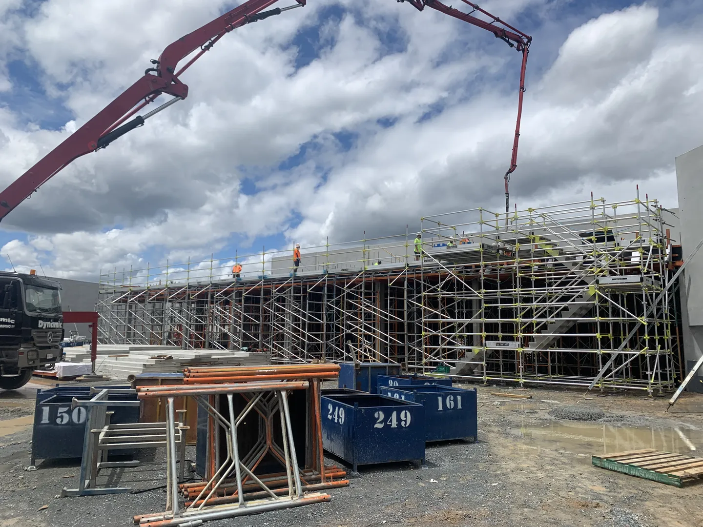Construction site with scaffolding and equipment