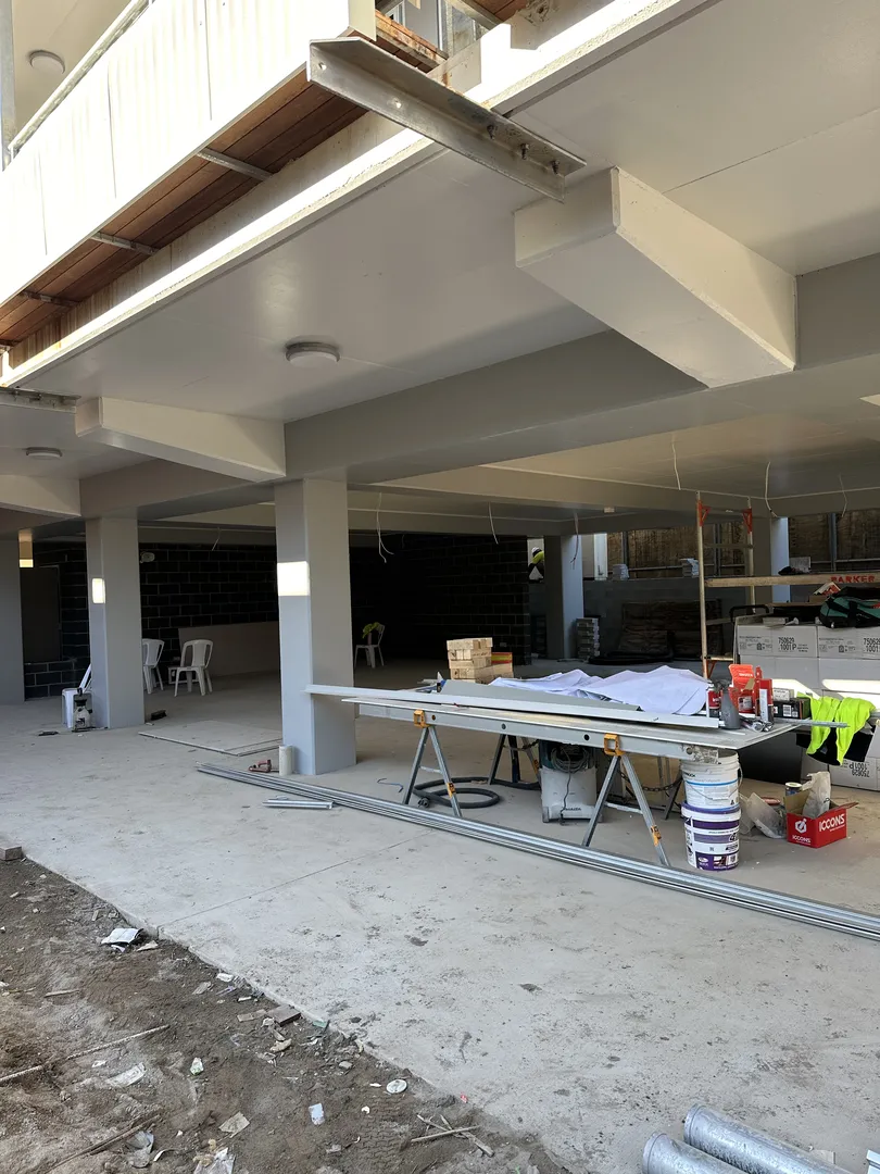 Construction site with tools and materials.